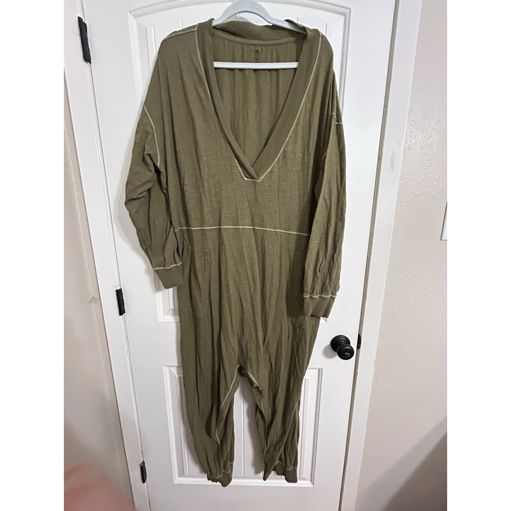 Natural Life Women XL Charlie oversized cotton jumpsuit romper Olive Green‎